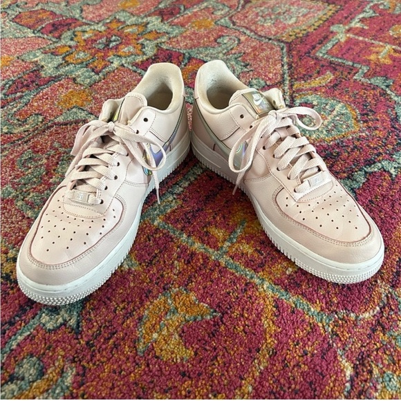 Nike | Women's Pink Iridescent Air Force 1 Low Lace Up Sneakers, size 10 - Picture 7 of 16